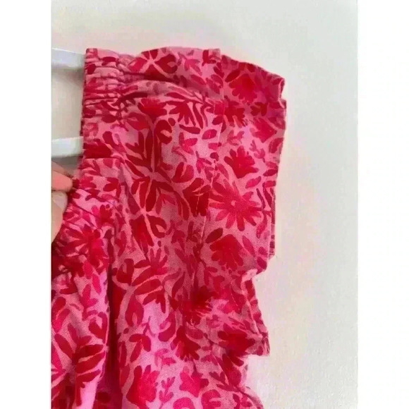 Vineyard Vines Boho Linen Pink Red Tile Otomi Romper Off the Shoulder Size Small - Picture 5 of 8